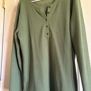 Eddie Bauer 2XL Women’s Waffle Knit Henley Long Sleeve Top - Sage Green
